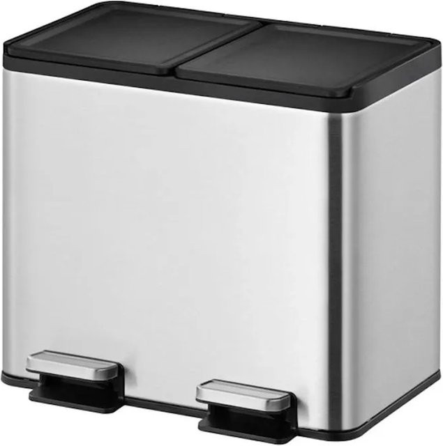 PROREGAL Rechteckiger Treteimer aus gebürstetem Edelstahl mit Soft Close und Stay Open Deckel, Silber, 20 Liter, H x B x T: 37 x 40,3 x 33,2 cm - Bild 1
