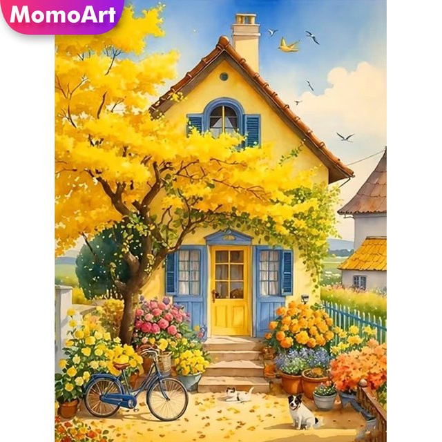 Momoart Diamond Painting Haus-Landschaft DIY Strass-Bild mit bunten Diamant-Mosaik Steinen in Multicolor, B/H: 30 x 20 cm - Bild 1
