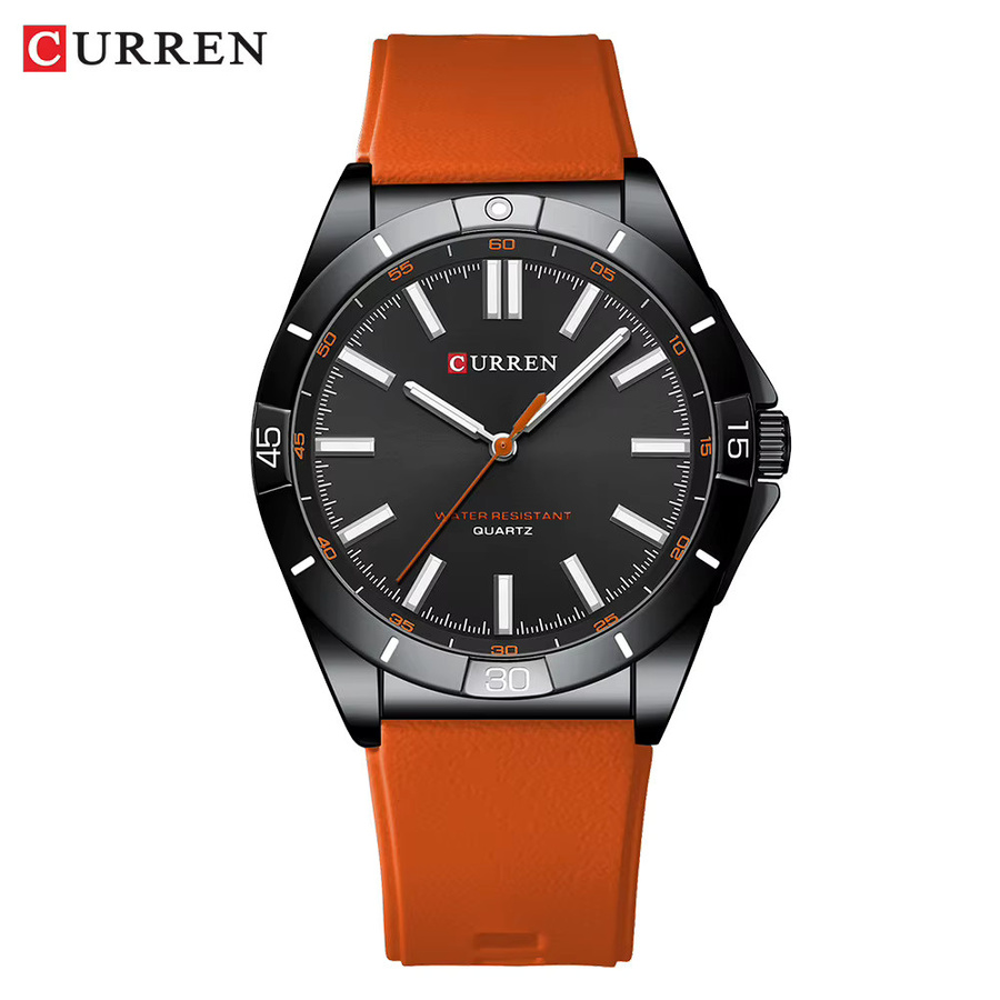 CURREN Armbanduhr, Quarz, Schwarz, Orange, Silikonarmband, Herren - Bild 1