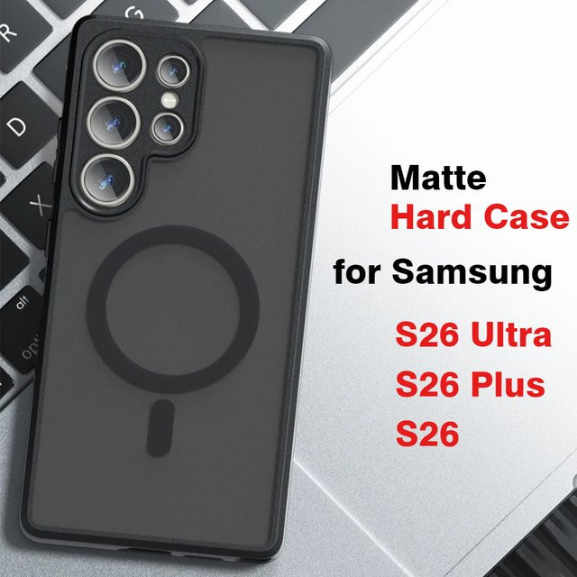 Panbon Magnetische Matte Handyhülle für Samsung Galaxy S26 Ultra und S26 Plus mit Linsenschutz und kabelloser Ladeunterstützung in Schwarz - Bild 1