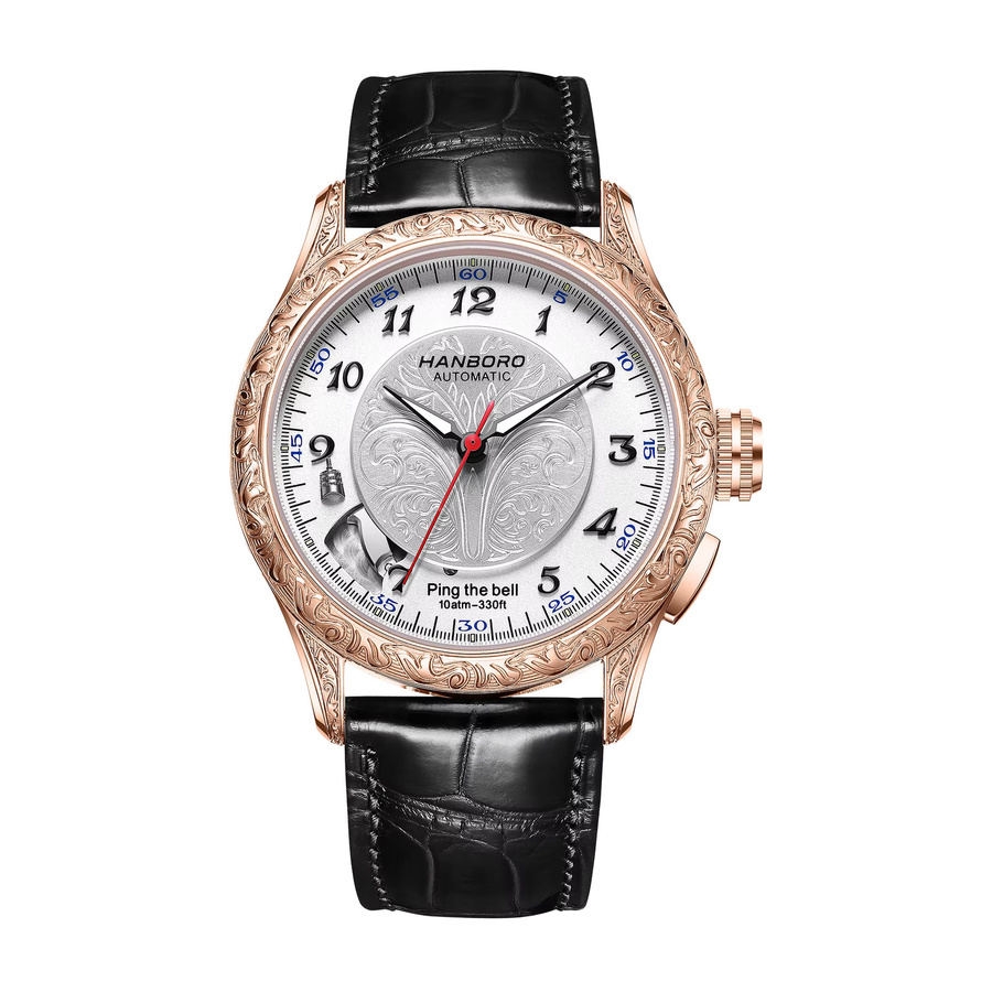 HANBORO Armbanduhr, Automatik, Edelstahl, Roségold, Leder, 42 mm, Herren - Bild 2