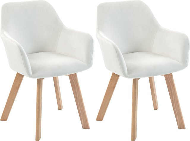 HOMCOM 2er-Set Esszimmerstühle mit Samtoptik und Holzbeinen aus Gummholz, Farbe Creme - Bild 1