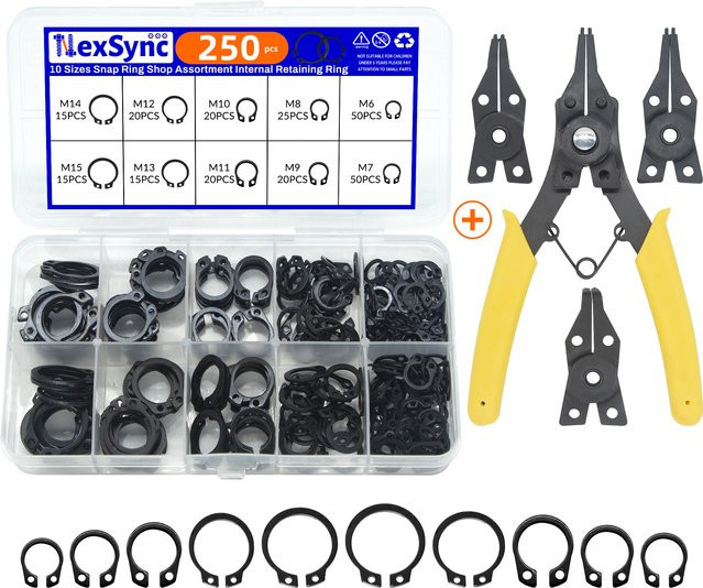 NexSync 250-teiliges Sortimentsset externe Sicherungsringe C-Typ M6 bis M15 in Schwarz - Bild 1