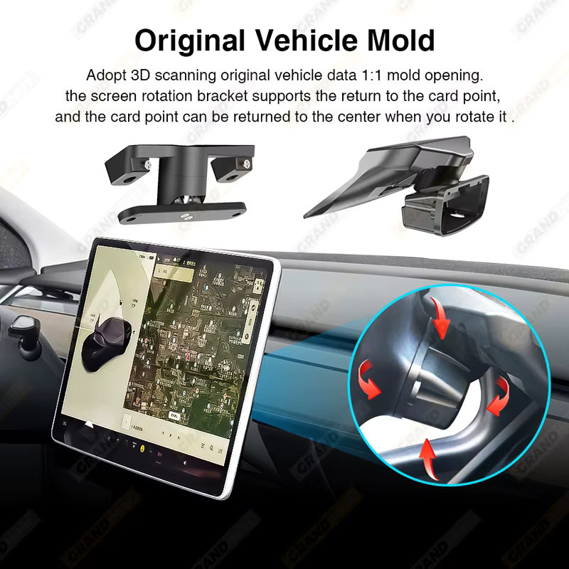 GrandNavi Bildschirmdrehhalterung für Tesla Modell 3 und Modell Y, Schwarz - Bild 4