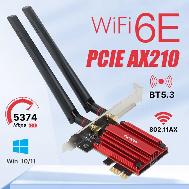 Fenvi WiFi 6E AX210 Wireless Netzwerkkarte mit Bluetooth 5.3 und einstellbarer Antenne für Windows 10/11 Desktop PC - Bild 1