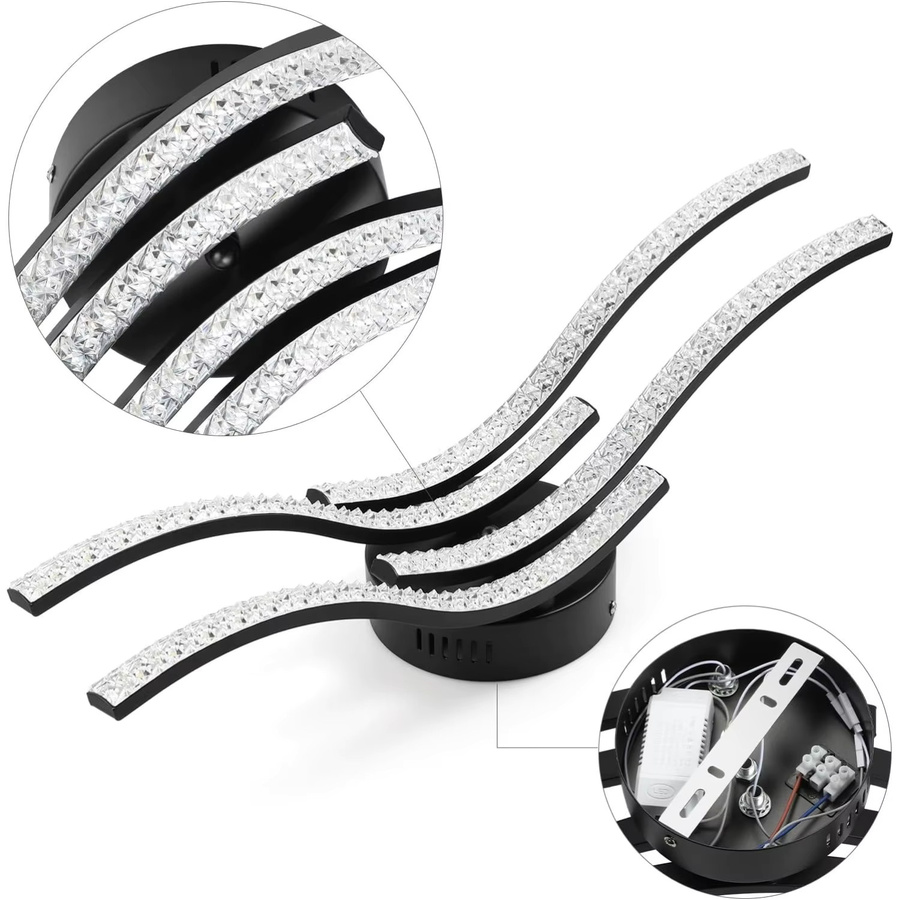JOYINLED Wellenförmige LED-Deckenleuchte aus Acryl in Schwarz und Weiß, 32 W, 5500 K Kaltweiß, modernes Design für Wohnzimmer, Schlafzimmer und Küche - Bild 3