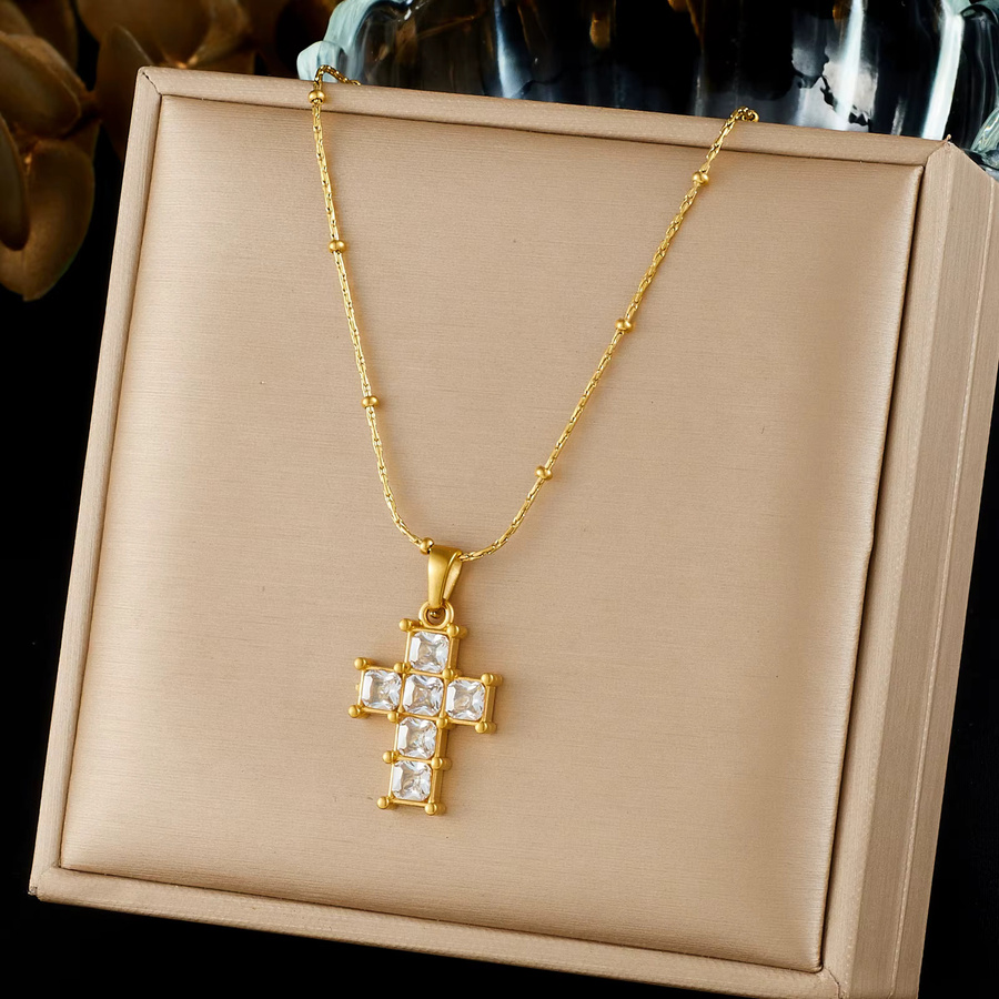 DIEYURO Halskette mit Kreuz-Anhänger, Edelstahl, Zirkonia, Damen, Gold - Bild 4