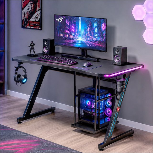 MY SIT Gaming Tisch Gizmo mit LED Beleuchtung in Schwarz - Bild 1