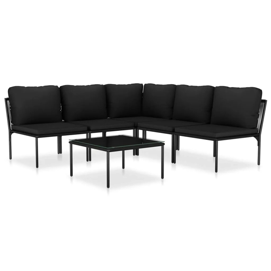 vidaXL 6-tlg Garten-Lounge-Set mit Auflagen in Schwarz und Anthrazit aus PVC und pulverbeschichtetem Stahl - Bild 2