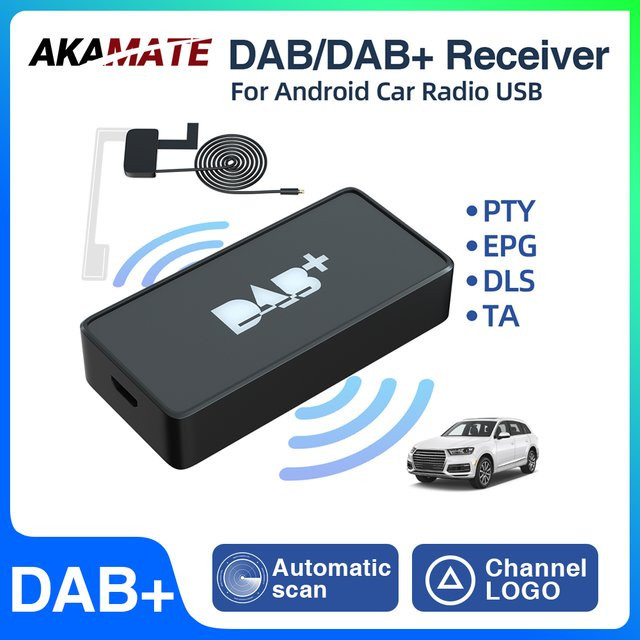 AKAMATE DAB+ Antenne für Android Autoradio mit USB-Adapter, GPS-Stereo-DAB-Empfänger und automatischem Scan in Schwarz - Bild 1