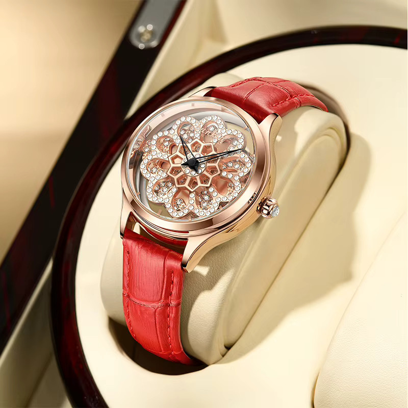 LIGE Armbanduhr Quarz, Leder, Kristall, Roségold, Damen - Bild 4