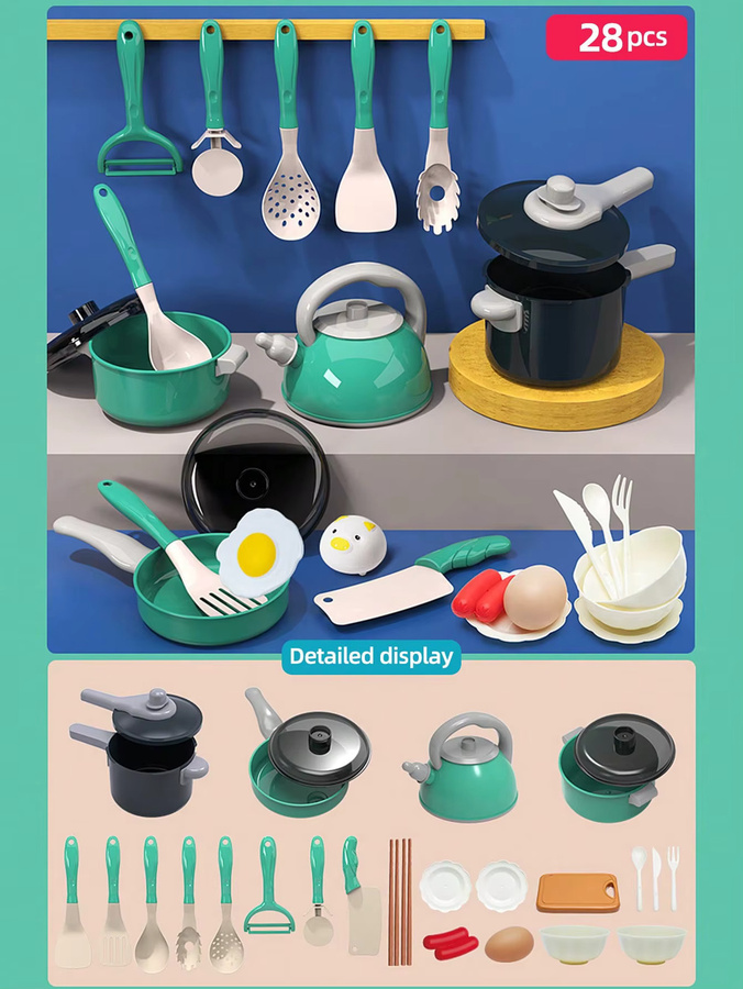 GONZI Kinder-Küchenspielzeug-Set, Spielküchen-Zubehör-Kit, 28-teiliges Set - Bild 5