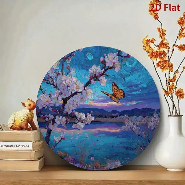 Potdemiel Metall-Wanddekoration Kirschblüten Naturlandschaft Rund, Mehrfarbig, Durchmesser: 20 cm - Bild 1