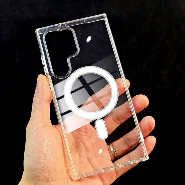 Transparente magnetische Handyhülle für Samsung Galaxy S22 S23 S24 S25 S26 Ultra Plus mit kabelloser Ladefunktion in Weiß - Bild 1