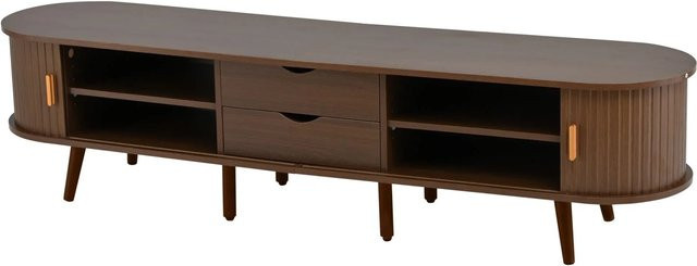 okwish TV Schrank mit Schubladen und Teleskoptüren in Walnuss, B/T/H: 175 x 40 x 42 cm - Bild 1