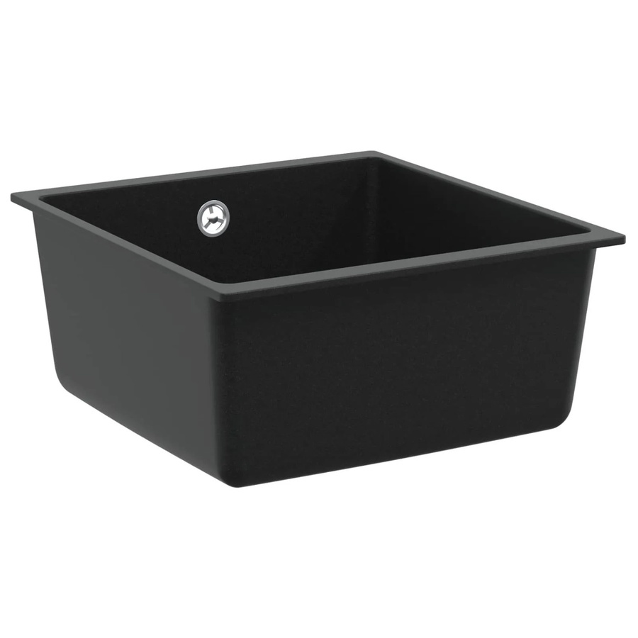vidaXL Waschbecken aus Granitkomposit in Schwarz, Unterbau-Spüle, Breite: 43,0 cm, Tiefe: 46,0 cm, Höhe: 46,0 cm - Bild 2