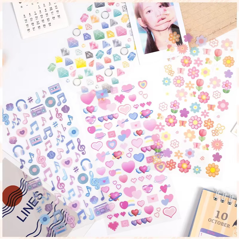 Kreative selbstklebende Aufkleber mit Musik, Diamant, Band und Sternen für dein DIY Tagebuch und Briefpapier, Mehrfarbig - Bild 1