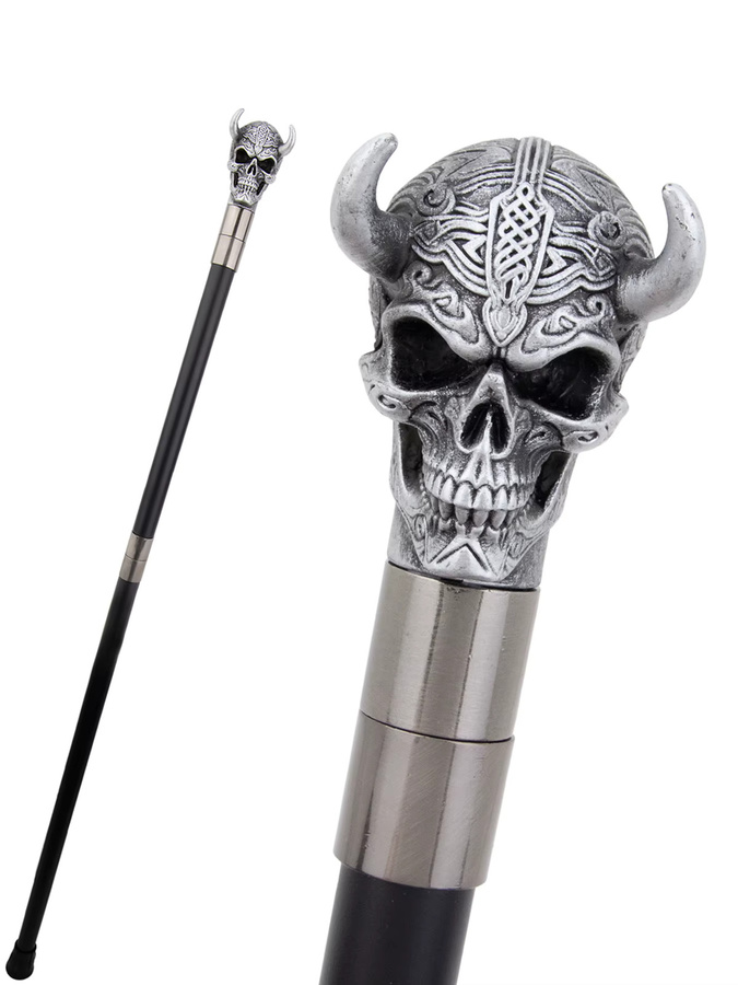 Rufengbao Dekorationsstab mit silbernem Horn-Rinder-Harzschädel in Mehrfarbig, Theater-Requisite für Halloween, Höhe: 92 cm - Bild 2