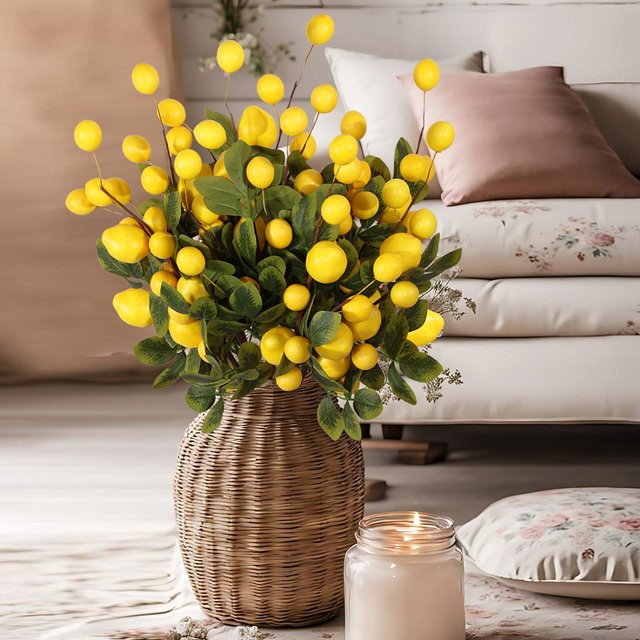 XIYA FLOWER Künstlicher Zitronenzweig mit Früchten in Gelb für mediterrane Vasenarrangements - Bild 1