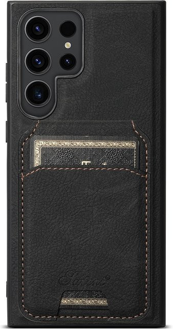 Leder MagSafe Hülle für Samsung Galaxy S24 S25 S26 Ultra S22 S23 Plus Note 20 mit magnetischer Halterung und Kartenhalter in Schwarz L443 - Bild 1