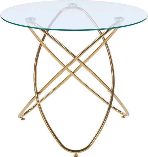 okwish Esstisch mit runder Glasplatte und goldenen Metallbeinen, modernes Design, Durchmesser: 80 cm, Höhe: 75 cm, Gold - Bild 1