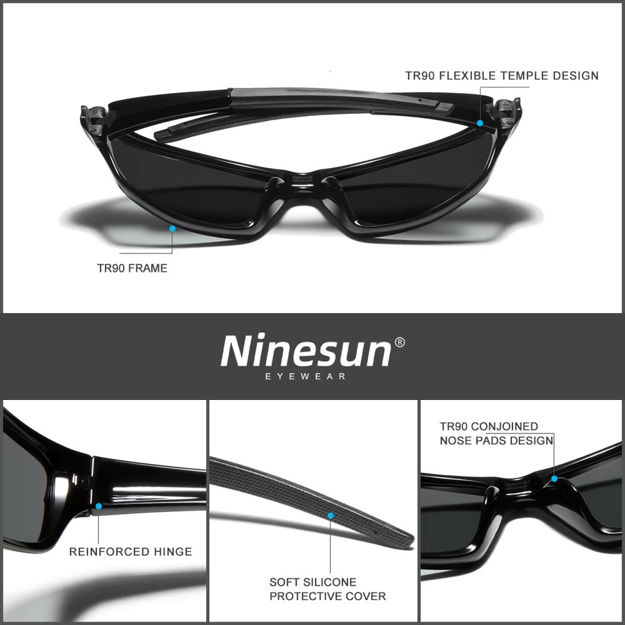 Ninesun Sportsonnenbrille, Herren, Vollrand, Schwarz, polarisiert - Bild 2