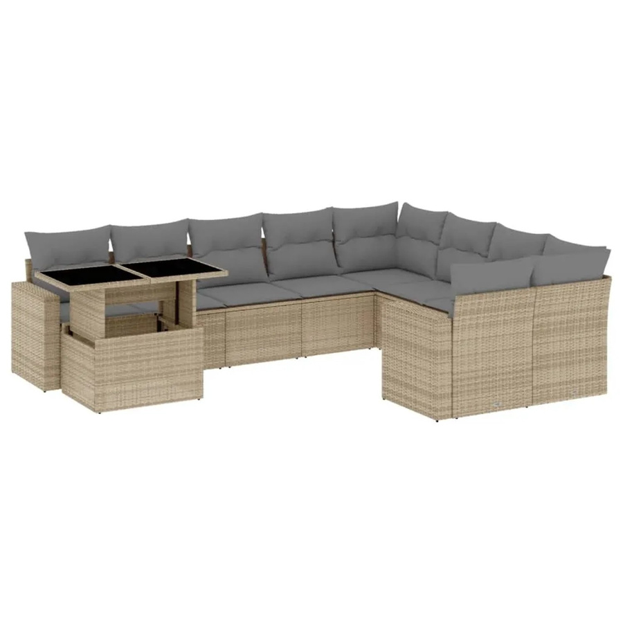 vidaXL 10-tlg. Garten-Sofagarnitur in L-Form aus beigem Poly-Rattan mit Kissen und pulverbeschichtetem Stahlgestell - Bild 2