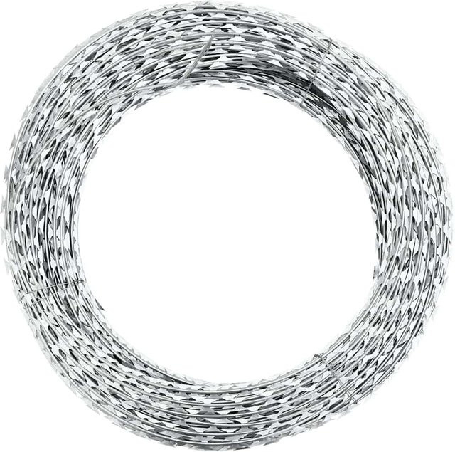 Yiwydaa Konzertina Stacheldraht mit Rasierklingen aus verzinktem Stahl, Farbe: Silber, Länge: 60 m - Bild 1
