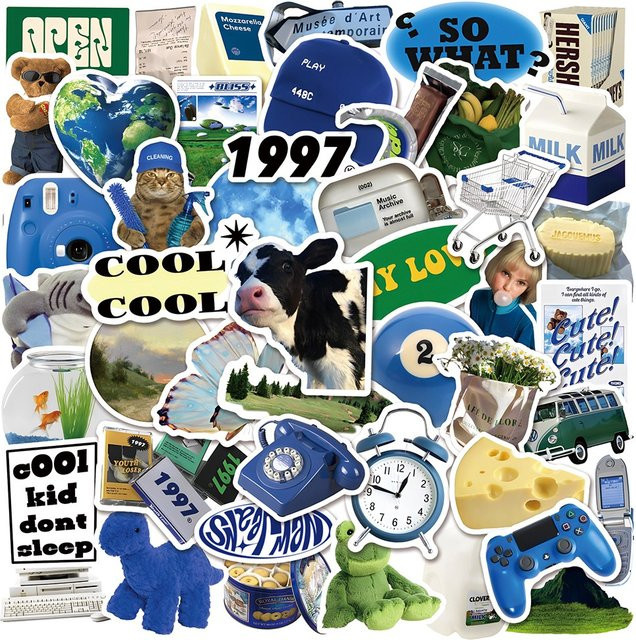 50 Stück Blaue Aufkleber im Ins-Stil für Telefon, Kühlschrank, Gitarre, Skateboard und Helm von BulingBulingStickers Shop - Bild 1