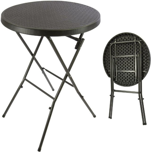 VCM Klapptisch in Rattan-Optik schwarz, zusammenklappbarer Stehtisch aus Kunststoff und Metall, Höhe: 110 cm, Durchmesser: 80 cm - Bild 1