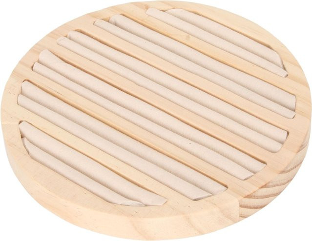 Schmuck Organizer Tablett, Holz, 6 Fächer, Rund, Beige, Wildleder - Bild 1