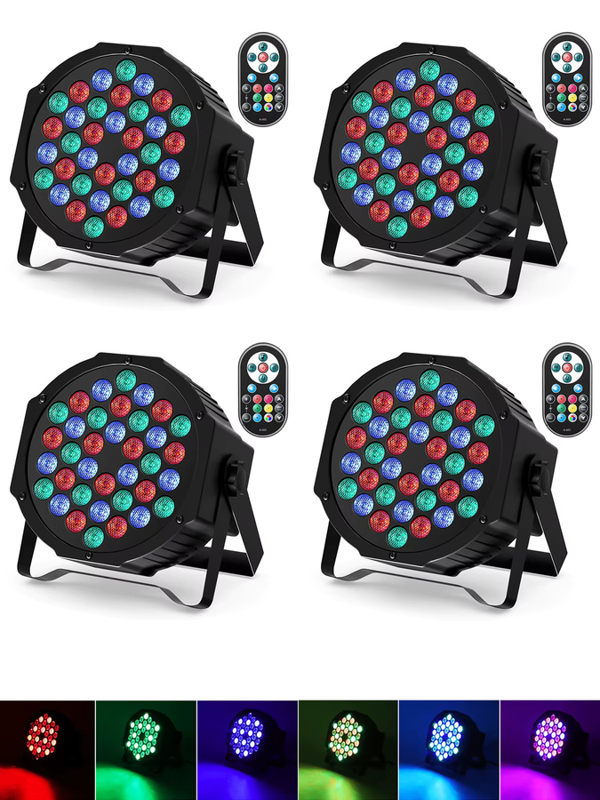SKSBTF 4er-Set Flache Par-Leuchten mit 36 RGB LEDs, DMX512-Steuerung und Fernbedienung, Multicolour Bühnenbeleuchtung für DJ, Party und Club, Schwarz - Bild 7