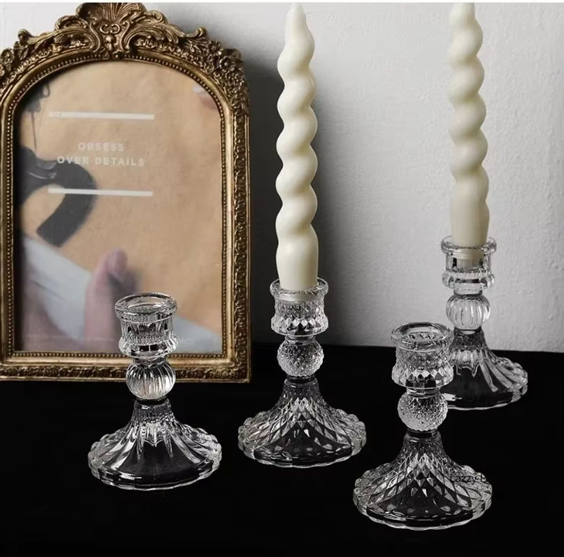 6-teiliges Lazzy house Kristall-Kerzenhalter Set aus Glas in Transparent und Grün für Tafelkerzen zur Tischdekoration bei Hochzeit oder Weihnachten - Bild 2