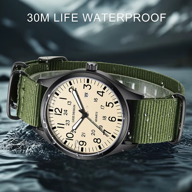 LIGE Chronograph, Quarz, Edelstahl, Textil/NATO, Herren, Grün - Bild 2