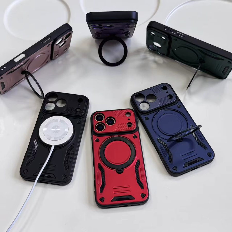Rüstung stoßfeste Handyhülle mit rotierendem magnetischem Ring für Apple iPhone kompatibel mit MagSafe in Rot und Schwarz - Bild 5