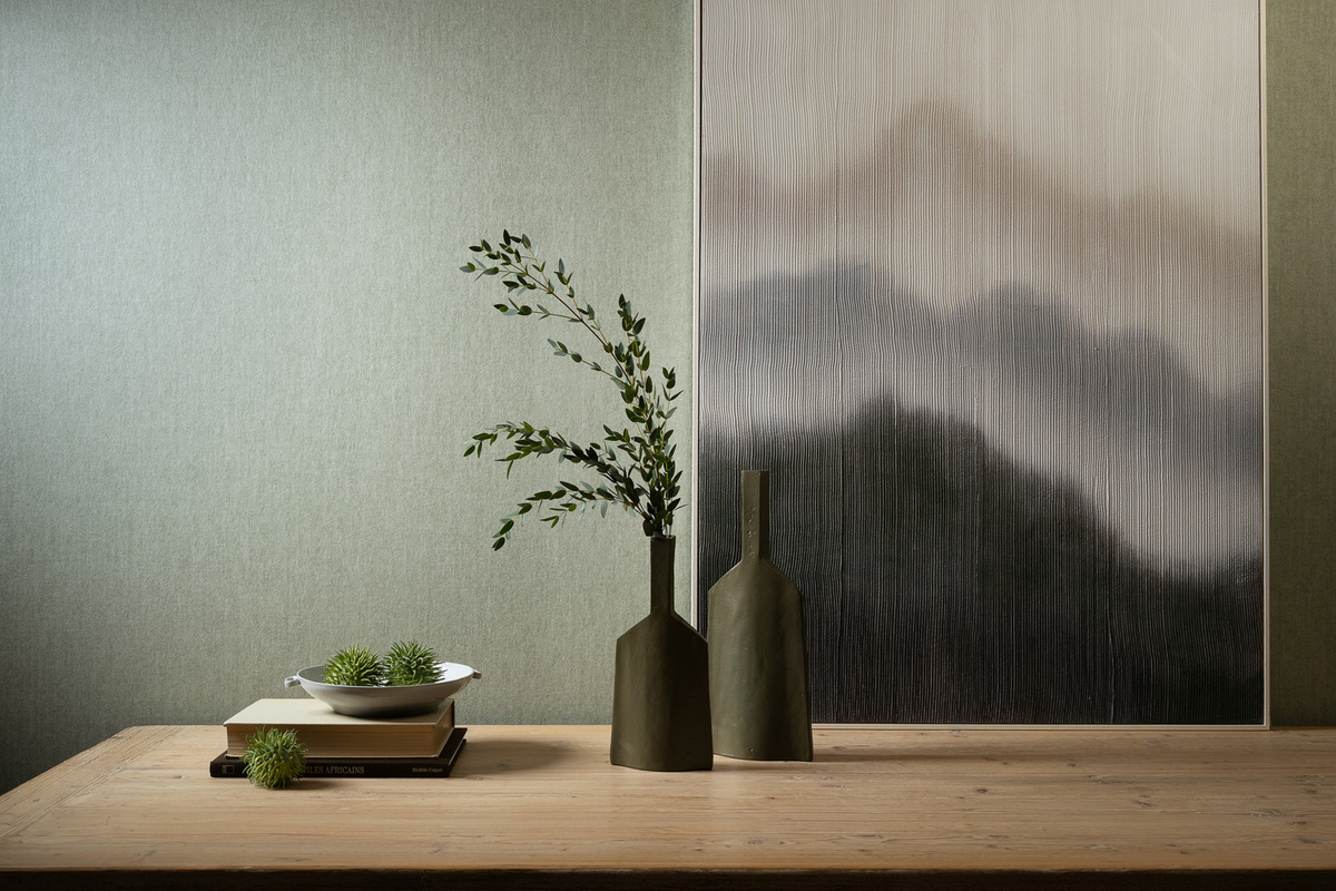Flamant Wallpaper Terre De Lin in Vert d'Eau als Vlies Tapete in Lime mit mattem Finish - Bild 1