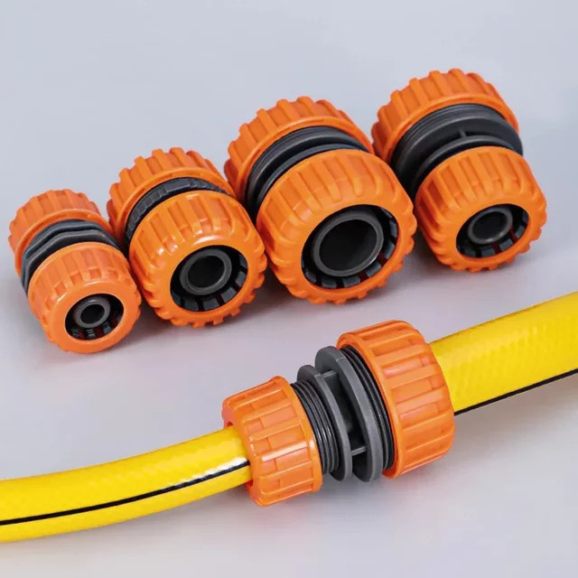 Gartenbewässerungsschlauch Adapter Set aus Kunststoff mit doppelter männlicher Schnellkupplung in Orange, 1/2 Zoll und 3/4 Zoll - Bild 1