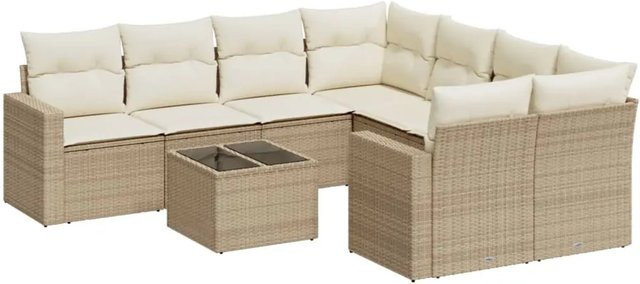 vidaXL 9-teilige Garten-Sofagarnitur aus Poly-Rattan mit Kissen in Beige-Creme - Bild 1