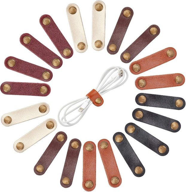 20 Stück Leder Kabelbinder in 5 Farben zur Organisation von USB-Kabeln, Kopfhörern und Drähten - Bild 1