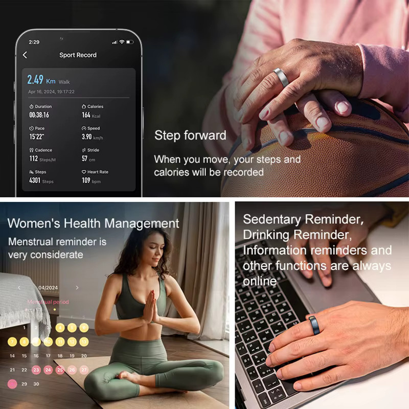 Timethinker R10 Smart Ring in Schwarz als wasserdichter Gesundheitsmonitor für Männer und Frauen mit Schlaf-Tracking und Multi-Sportmodi via QRing App - Bild 3