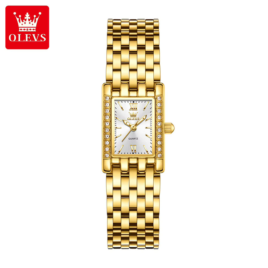 OLEVS Armbanduhr Quarz, Edelstahl, Gold, Eckig, Zirkonia, Damen - Bild 5