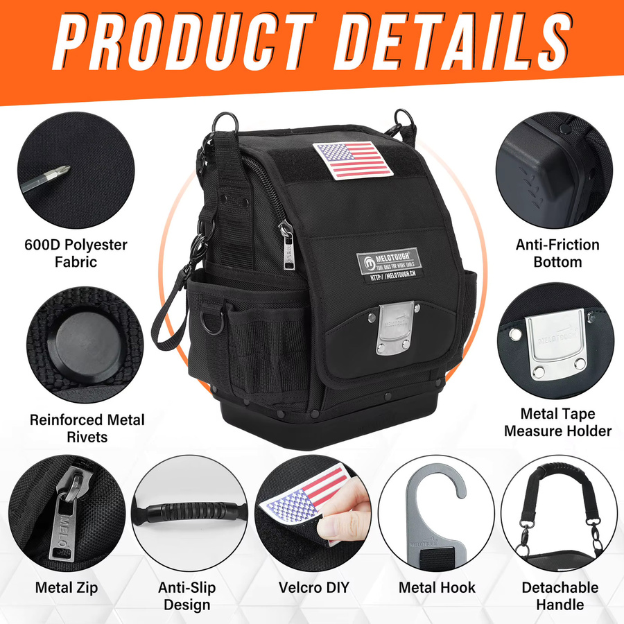 Pro Pac Elektriker-Werkzeugtasche mit 44 Taschen in Schwarz - Bild 2
