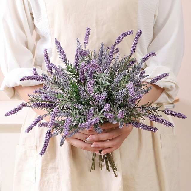 MENGHAO Lavendel Künstliche Blumen Bouquet in Lila, Höhe: 38 cm, Dekorative Gefälschte Blumen für Garten, Hochzeit und Home Decor - Bild 1