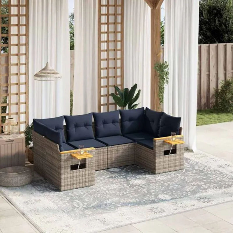6-teilige moderne Garten-Sofagarnitur aus Poly-Rattan mit Kissen in Grau von vidaxl - Bild 1