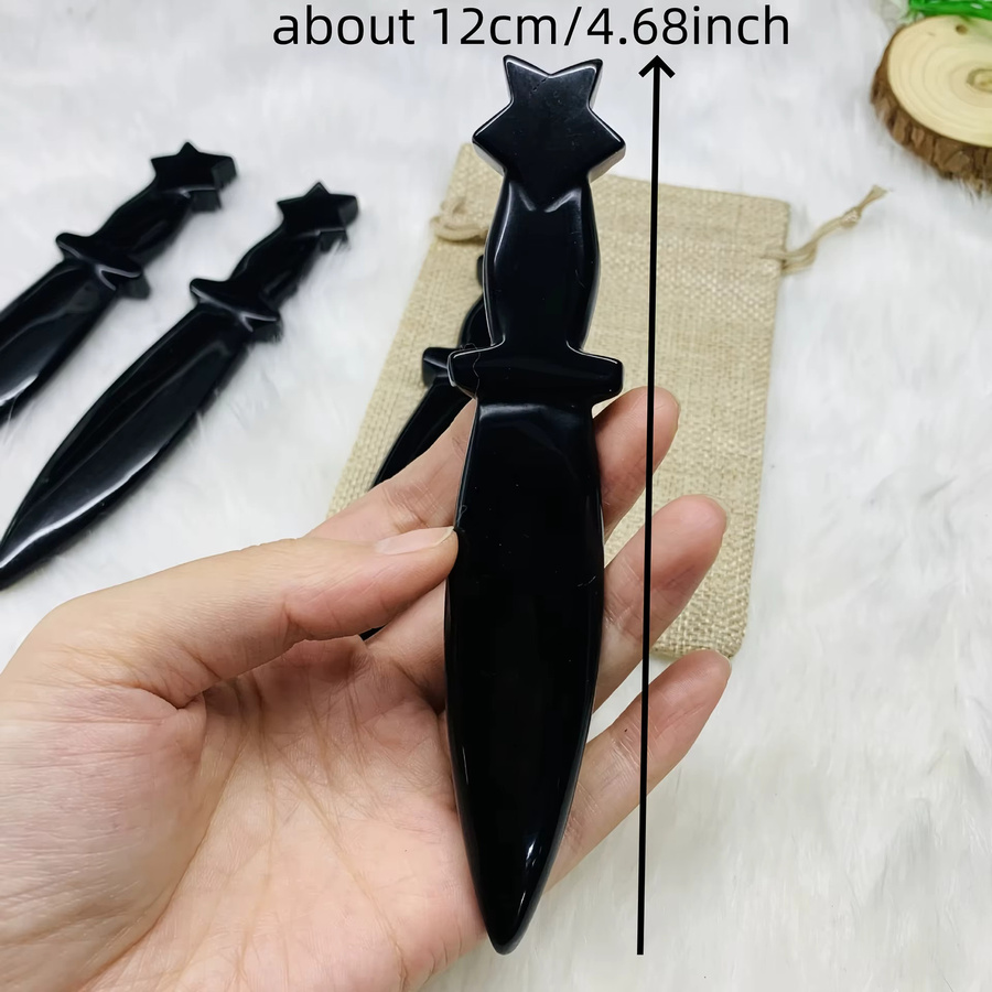 Obsidian-Mondschwert-Schnitzerei aus Stein von CrystalHola in Schwarz - Bild 2