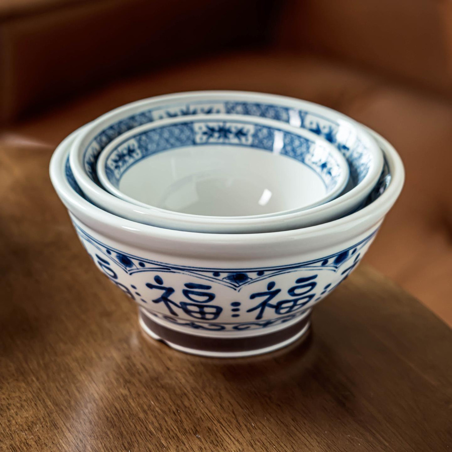 Manfu Keramik-Reisgeschirr-Set im Retro-Stil, Schüssel-Set für Reis und Gemüse, Blau und Weiß - Bild 2