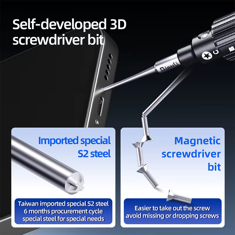 Qianli iwhale Drehmoment-Schraubendreher-Set für Reparaturen mit Phillips, Tri-Point, Pentalobe und Torx Bits - Bild 4