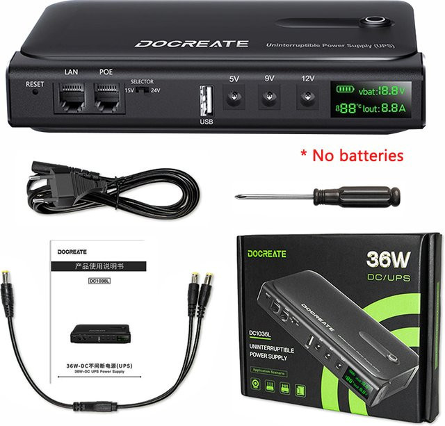 diymore DC1036L USV Unterbrechungsfreie Stromversorgung mit Digitalanzeige, 36 W, Schwarz, Tragbare Stromversorgung für Heimrouter mit Anti-Reverse-Verbindung, 5V/9V/12V/15V/24V - Bild 1