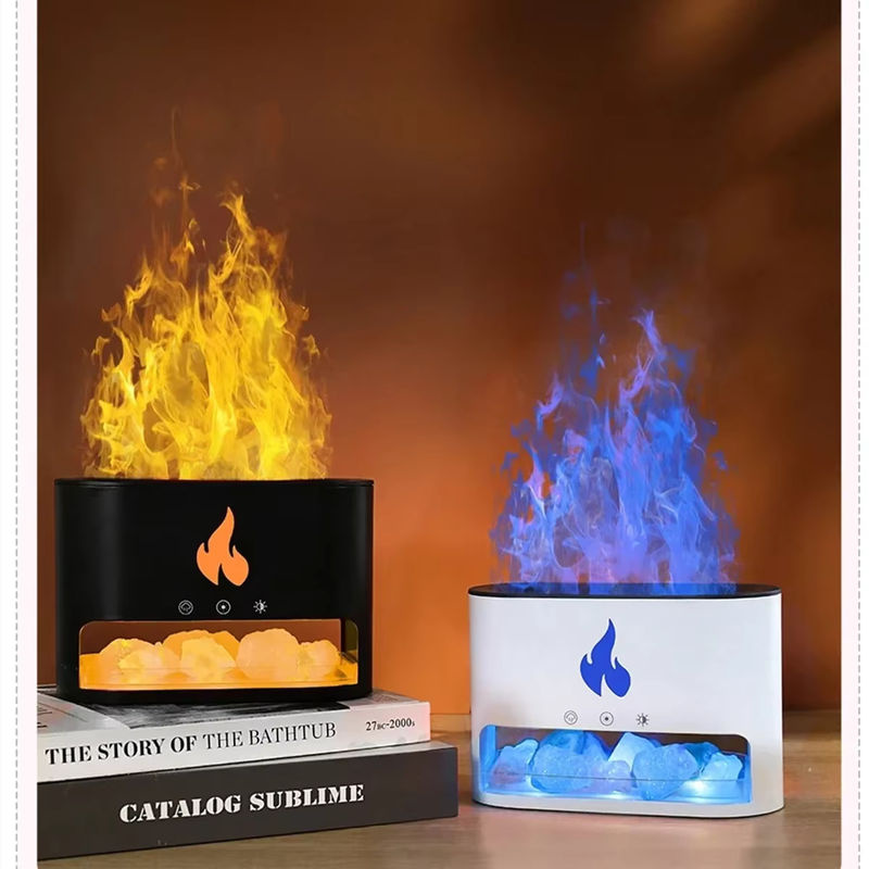 DUTRIEUX Luftbefeuchter und Aroma Diffusor mit Kristall Salz Stein in Schwarz als Kamin Flammen Lampe für dein Zuhause - Bild 2
