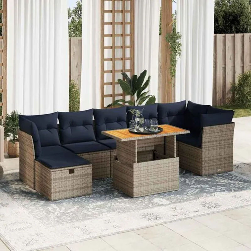 8-tlg. Garten-Sofagarnitur aus Poly-Rattan und Akazienholz mit Kissen in Braun von vidaxl - Bild 1